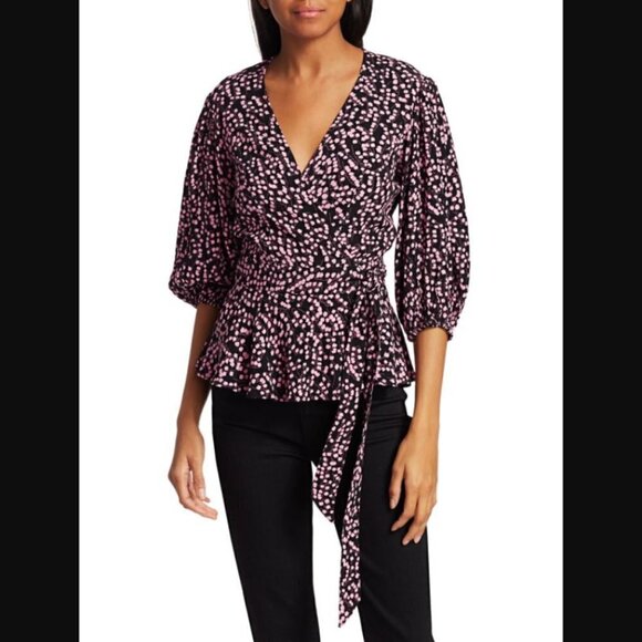 NWT GANNI Puff Sleeves Wrap Blouse - Picture 1 of 9